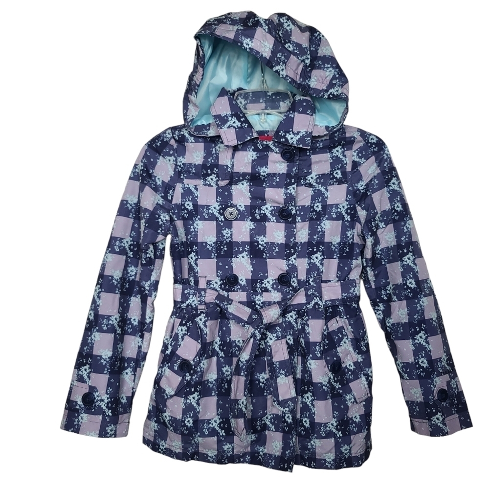 London Fog Floral Button Down Hooded Jacket With Belt M 10-12
